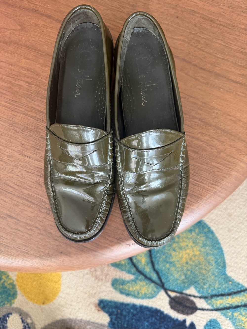 Cole Haan Women’s Olive Green Patent Leather Penny Loafers